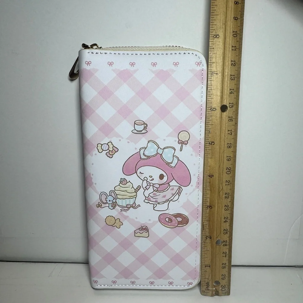 Pink and White Checkered Wallet with My Melody Hello Kitty Friends NWT